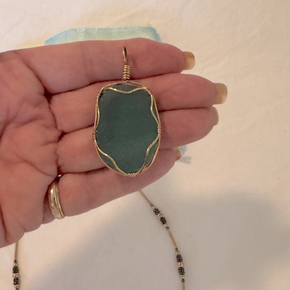 Authentic Seaglass Pendant Gold-Filled and Sterling Silver Necklace NEW!